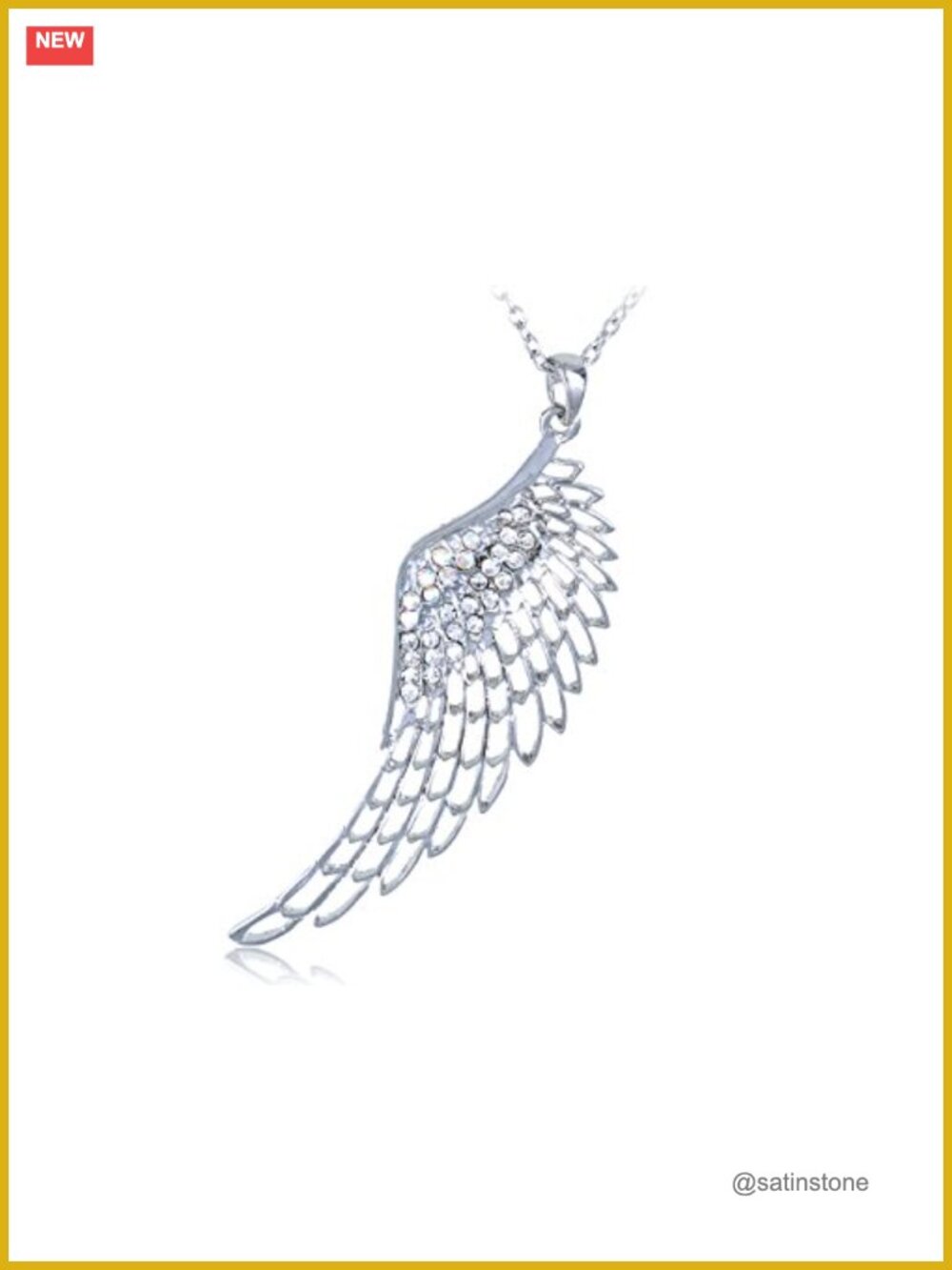 Clear Crystal Rhinestone Filigree Angel Wing Fairy Pendant Necklace